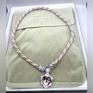 Judith Ripka Sterling Silver Brown Silk Cord Smoky Quartz Heart Pendant Necklace